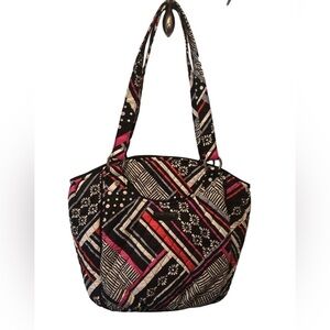 Vera Bradley Northern Stripes Large Trimmed Vera Shoulder Bag W/ Pockets Soft